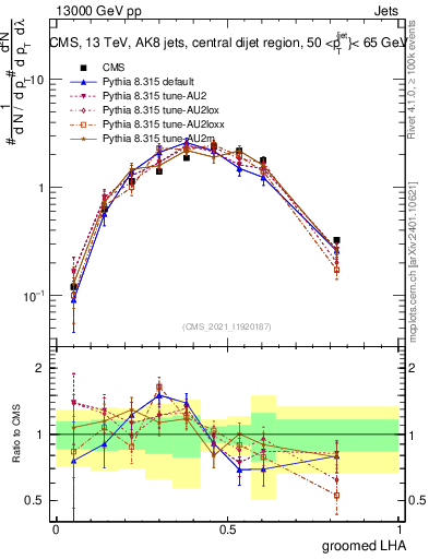 Plot of j.lha.g in 13000 GeV pp collisions