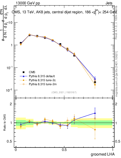 Plot of j.lha.g in 13000 GeV pp collisions