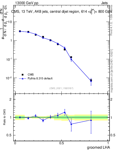 Plot of j.lha.g in 13000 GeV pp collisions
