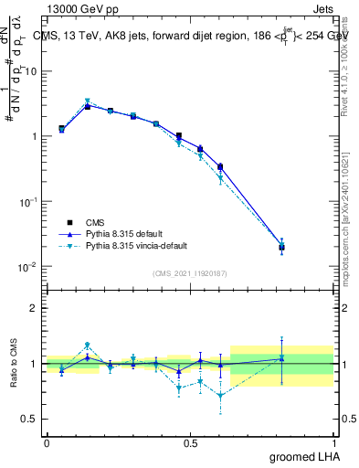 Plot of j.lha.g in 13000 GeV pp collisions