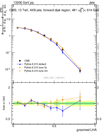 Plot of j.lha.g in 13000 GeV pp collisions