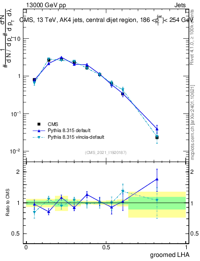 Plot of j.lha.g in 13000 GeV pp collisions