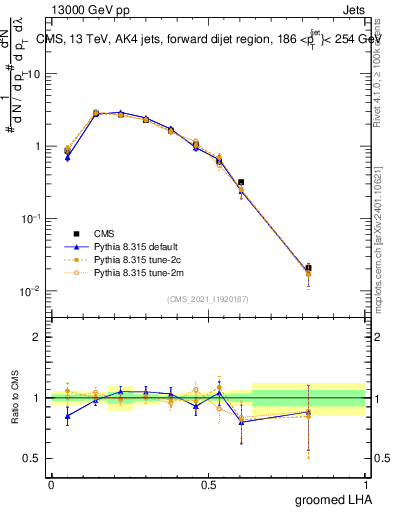 Plot of j.lha.g in 13000 GeV pp collisions