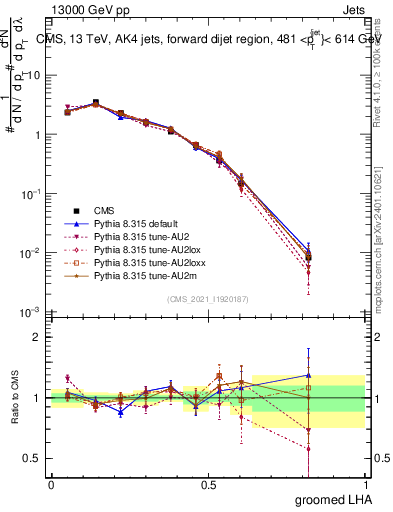 Plot of j.lha.g in 13000 GeV pp collisions