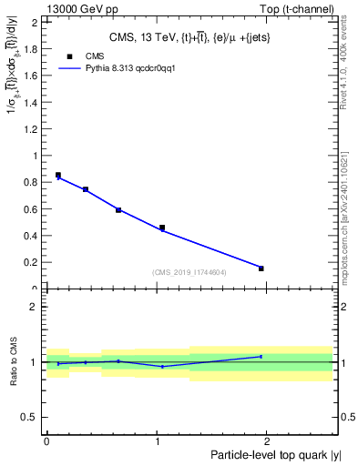 Plot of top.y in 13000 GeV pp collisions